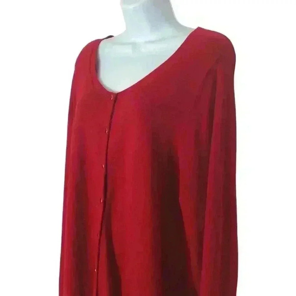 Catherines 1X cardigan 100% cotton scoop neck pearl snap long sleeve red - Picture 2 of 6